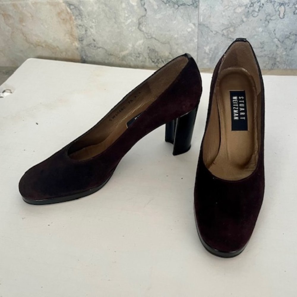 Stuart Weitzman Dark Brown Suede Block Heels - image 1